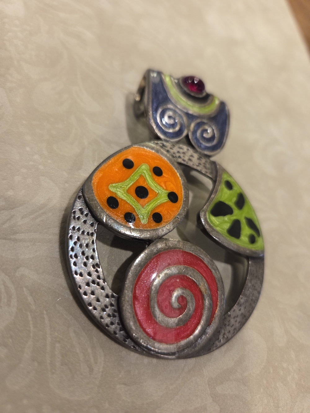MCM Silver-Tone Multicolor Enamel Spiral Pendant